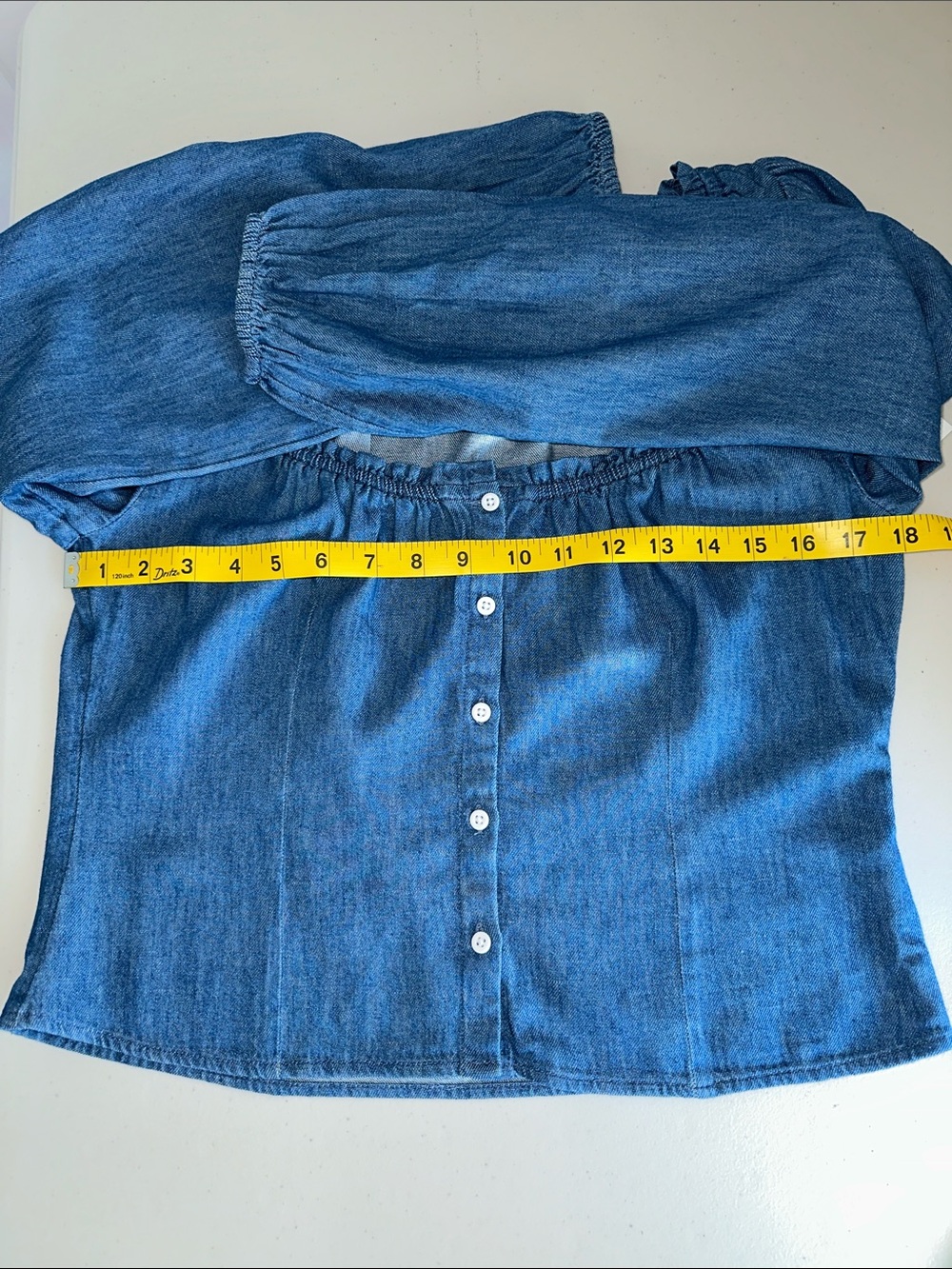 NWT 100% Cotton Old Navy Blue Denim Peasant Button-Front Blouse Size Medium. - Picture 7 of 14